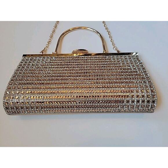 Gold Silver Prezzo Fashion Crystal Rhinestone Clutch Evening Bag - Picture 2 of 6